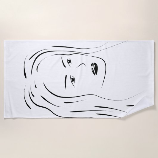 Loyal Black Line Art Woman Face Digital Hand-drawn Strandlaken (Voorkant)