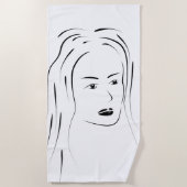 Loyal Black Line Art Woman Face Digital Hand-drawn Strandlaken (Voorkant)