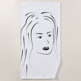 Loyal Black Line Art Woman Face Digital Hand-drawn Strandlaken