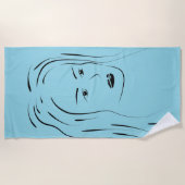 Loyal Black Line Art Woman Face Digital Handraw Strandlaken (Voorkant)