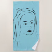 Loyal Black Line Art Woman Face Digital Handraw Strandlaken (Voorkant)