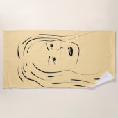 Loyal Black Line Art Woman Face Digital Handraw Strandlaken (Voorkant)