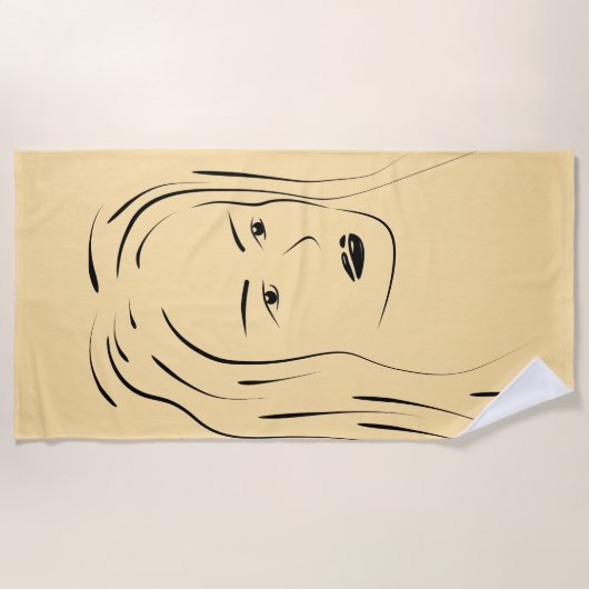 Loyal Black Line Art Woman Face Digital Handraw Strandlaken (Voorkant)