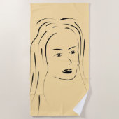 Loyal Black Line Art Woman Face Digital Handraw Strandlaken (Voorkant)