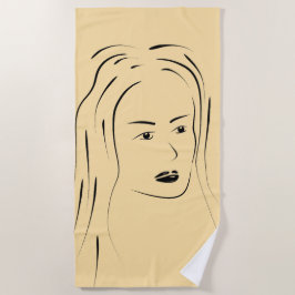 Loyal Black Line Art Woman Face Digital Handraw Strandlaken