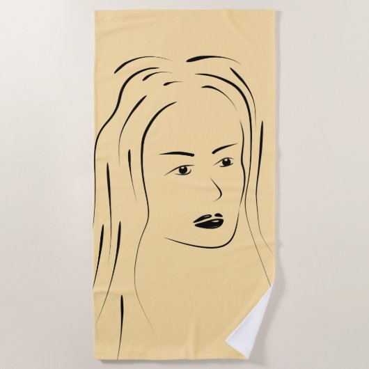 Loyal Black Line Art Woman Face Digital Handraw Strandlaken (Voorkant)