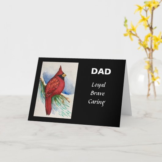 Loyal Brave Caring Dad Rode Kardinaal Waterverf Kaart (Gele Bloem)