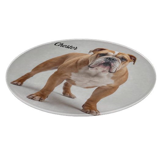 Loyal Bulldog Personalized Round Glass Cutting Boa Snijplank (Hoek)