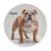 Loyal Bulldog Personalized Round Glass Cutting Boa Snijplank (Voorkant)
