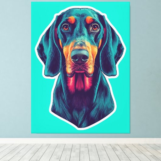 Loyal Glow – Vibrant Bluetick Coonhound Pop Art Canvas Afdruk (Insitu (Houten vloer))