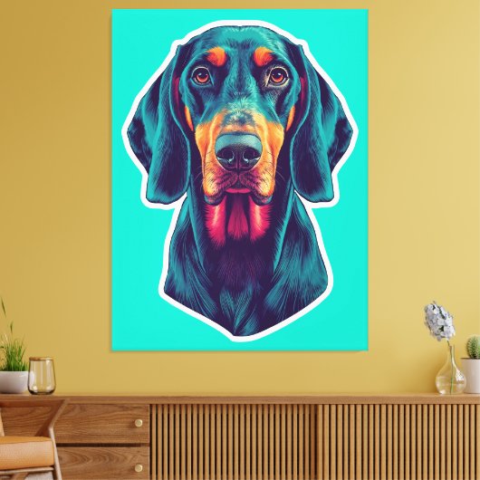Loyal Glow – Vibrant Bluetick Coonhound Pop Art Canvas Afdruk (Insitu (Woonkamer))