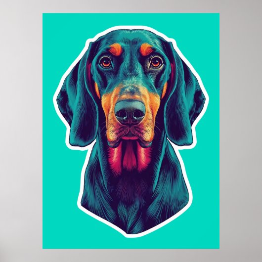 Loyal Glow – Vibrant Bluetick Coonhound Pop Art Poster (Voorkant)