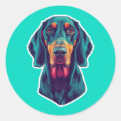 Loyal Glow – Vibrant Bluetick Coonhound Pop Art Ronde Sticker (Voorkant)