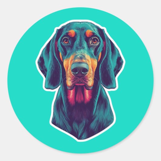 Loyal Glow – Vibrant Bluetick Coonhound Pop Art Ronde Sticker (Voorkant)