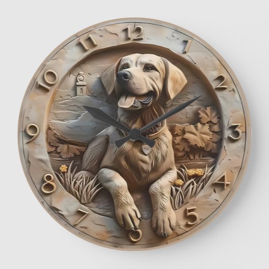 Loyal Labrador Sculpted Stone Style Grote Klok (Voorkant)