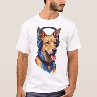 Loyale Beats – Abstracte Hond Luistert naar Muziek T-shirt