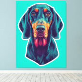 Loyale Gloed – Levendig Bluetick Coonhound Pop Art Canvas Afdruk (Insitu (Houten vloer))