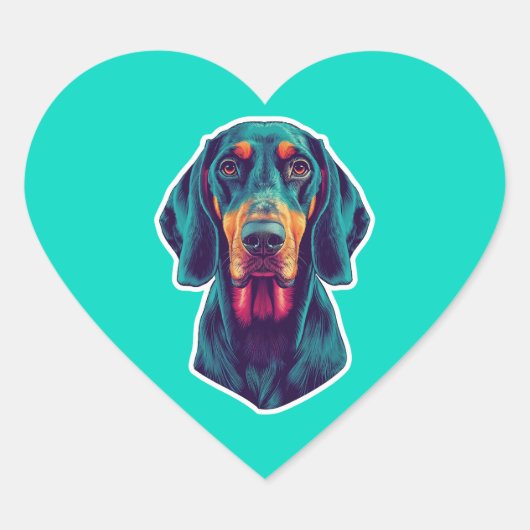 Loyale Gloed – Levendig Bluetick Coonhound Pop Art Hart Sticker (Voorkant)
