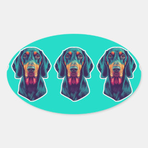 Loyale Gloed – Levendig Bluetick Coonhound Pop Art Ovale Sticker