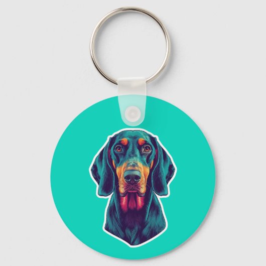 Loyale Gloed – Levendig Bluetick Coonhound Pop Art Sleutelhanger (Voorkant)
