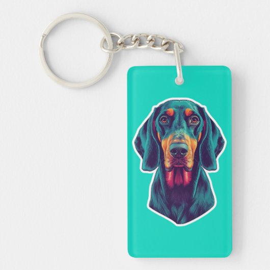 Loyale Gloed – Levendig Bluetick Coonhound Pop Art Sleutelhanger (Voorkant)