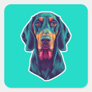 Loyale Gloed – Levendig Bluetick Coonhound Pop Art Vierkante Sticker
