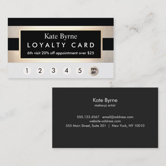 Loyaliteit 6 Bezoek Punch Gold en Black Stripe Klantenkaartje (Voorkant / Achterkant)