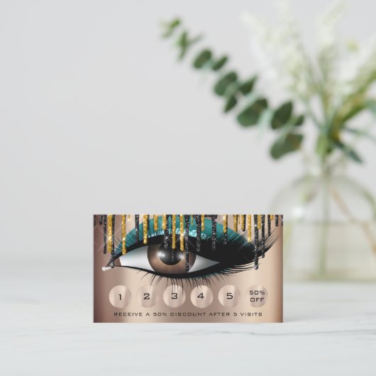 Loyaliteit 6 Make-up Wimper Goud Blauwgroen Drips Visitekaartje (Staand voorkant)