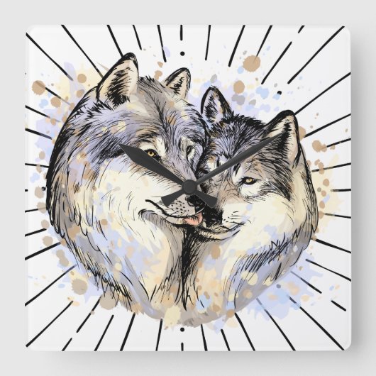 Loyaliteit en liefde in het wild (Wolf Love) Vierkante Klok (Voorkant)