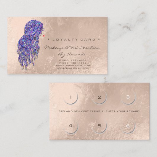 Loyaliteit Kaart 6 Beauty Kapper make-up wimpers Klantenkaartje (Voorkant / Achterkant)