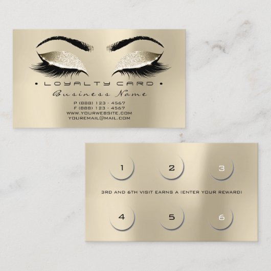 Loyaliteit Kaart 6 Beauty Salon Lash Gold Champaig Klantenkaartje (Voorkant / Achterkant)