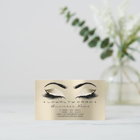 Loyaliteit Kaart 6 Beauty Salon Lash Gold Champaig Klantenkaartje (Staand voorkant)
