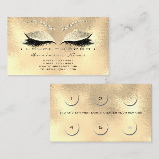 Loyaliteit Kaart 6 Beauty Salon Lash Gold Champaig Klantenkaartje (Voorkant / Achterkant)