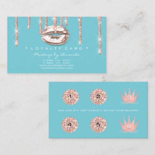 Loyaliteit Kaart 6 Punch Make-up Artiest Crown Blu Klantenkaartje (Voorkant / Achterkant)