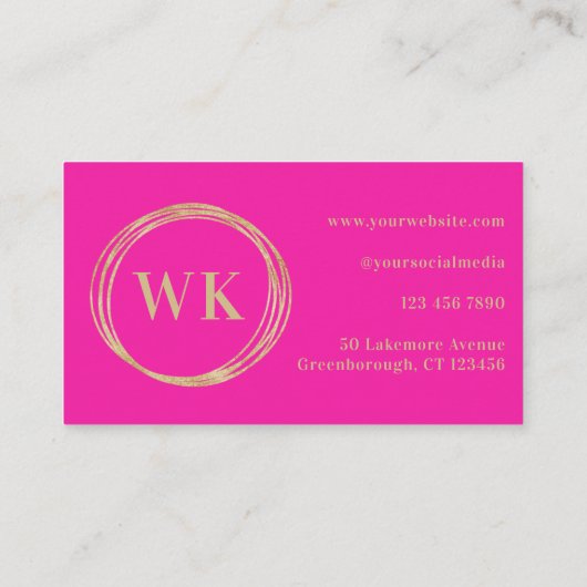 Loyaliteit Kaart Modern Monogram Hot Pink Gold Visitekaartje (Achterkant)