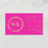 Loyaliteit Kaart Modern Monogram Hot Pink Gold Visitekaartje (Voorkant)