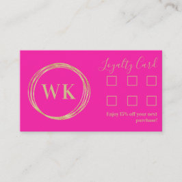 Loyaliteit Kaart Modern Monogram Hot Pink Gold Visitekaartje