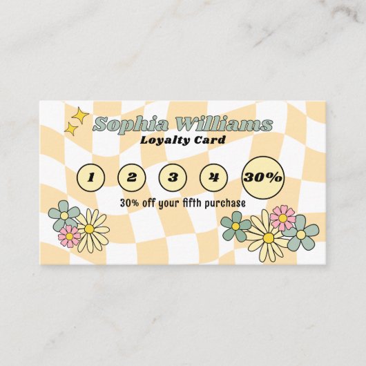 Loyaliteit Kaart Retro Geel Controles Zakelijke Ko Klantenkaartje (Voorkant)