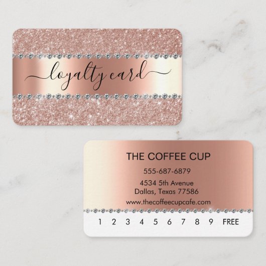 Loyaliteit Kaart Roos goud Glitter Handgeschreven Visitekaartje (Voorkant / Achterkant)
