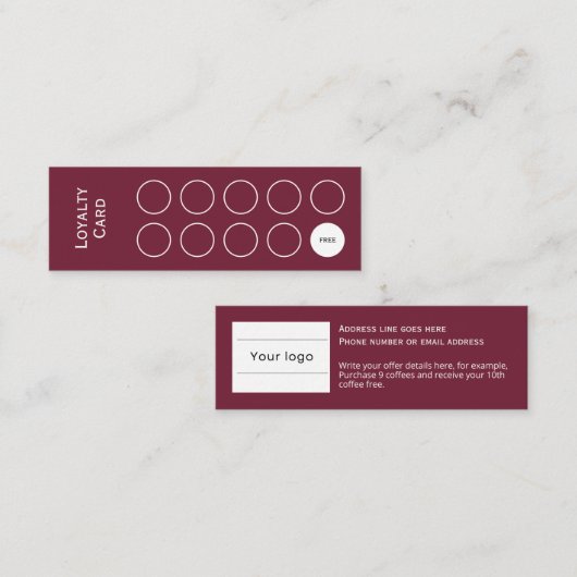 Loyaliteit Kaart, Schoon en eenvoudig, bordeaux ro Klantenkaartje (Voorkant / Achterkant)
