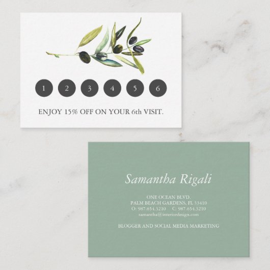 Loyaliteit Kaarten voor Business Olive Branch (Voorkant / Achterkant)