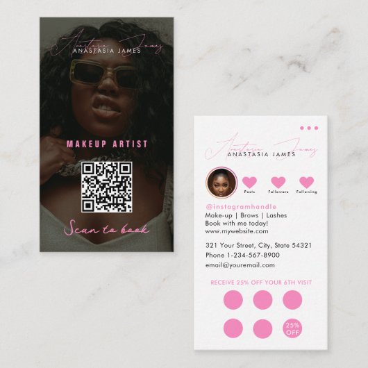 Loyaliteit QR-code voor kleine bedrijven Girly Visitekaartje (Voorkant / Achterkant)