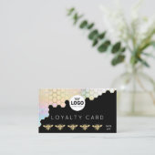 Loyaliteitskaart Bijen honingraat op zwart Visitekaartje (Staand voorkant)