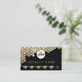 Loyaliteitskaart Faux Glitter Bijen Honingraat Visitekaartje (Staand voorkant)