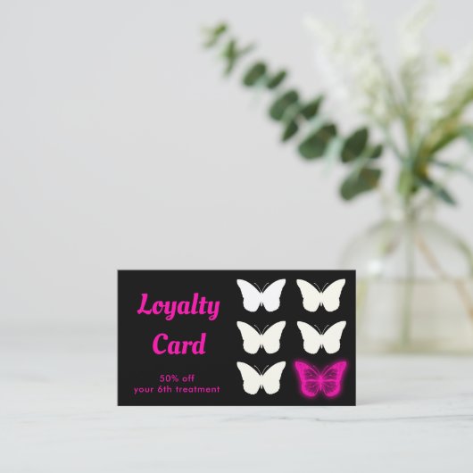 Loyaliteitskaart Neon Pink Butterfly Visitekaartje (Staand voorkant)