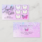 Loyaliteitskaart paarse faux glitter vlinder visitekaartje (Voorkant / Achterkant)