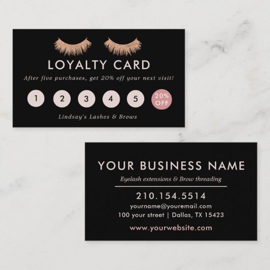 Loyaliteitskaart Wimpers Visagist Rose Goud Klantenkaartje (Voorkant / Achterkant)