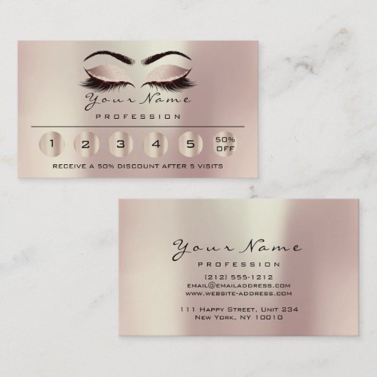 Loyality 6 Makeup Eyebrow Eyes Lashes Glitter Roos Visitekaartje (Voorkant / Achterkant)