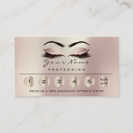 Loyality 6 Makeup Eyebrow Eyes Lashes Glitter Roos Visitekaartje (Voorkant)