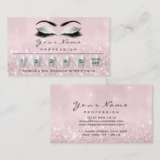 Loyality 6 Makeup Eyebrow Eyes Lashes Roos Grey Visitekaartje (Voorkant / Achterkant)